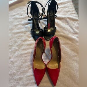 Express Women’s Red Patent Pointed-Toe Pumps & Black Strappy Heels